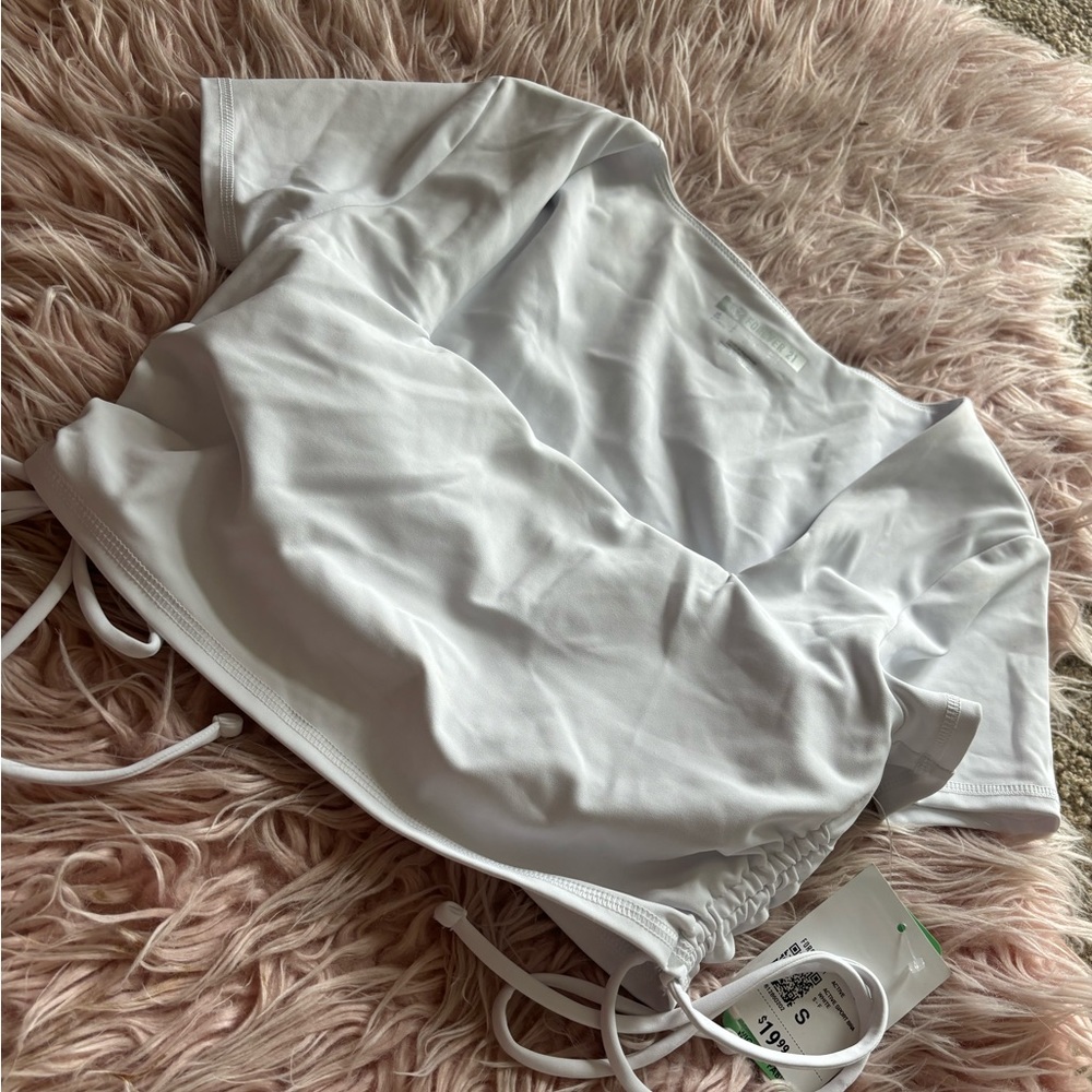 active ruched drawstring crop top - white